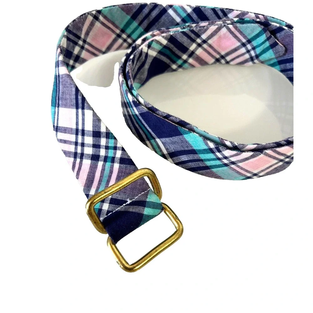 Sid Mashburn Plaid D Ring Belt Mens Medium Pastels Green Pink Purple Blue Brass